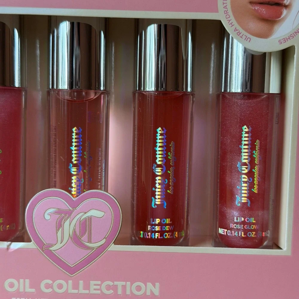 New Juicy Couture 5 Pck Lip Gloss Tinted Shimmer Oil Set Makeup Hydrating Pink
